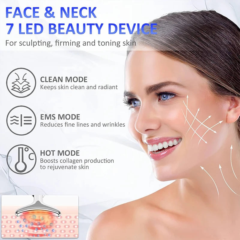 7 Color EMS Neck Beauty Device Face Lifting Massager Double Chin Remover anti Wrinkle LED Photon Skin Tightening Facial Massager