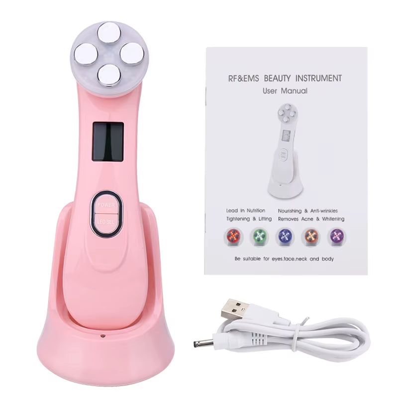 Facial Mesotherapy Electroporation RF Radio Frequency LED Photon Face Lifting Tighten Wrinkle Removal Skin Care Face Massager