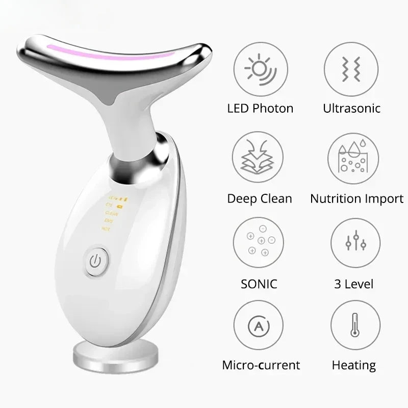 7 Color EMS Neck Beauty Device Face Lifting Massager Double Chin Remover anti Wrinkle LED Photon Skin Tightening Facial Massager